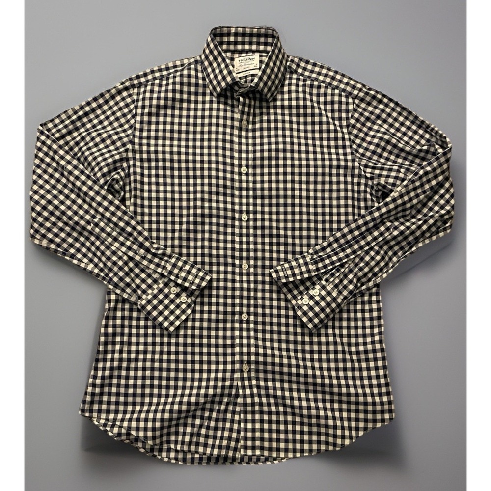 TM Lewin Long Sleeve Button Down Collar Shirt Blue White Check Plaid 16 35 JBHS